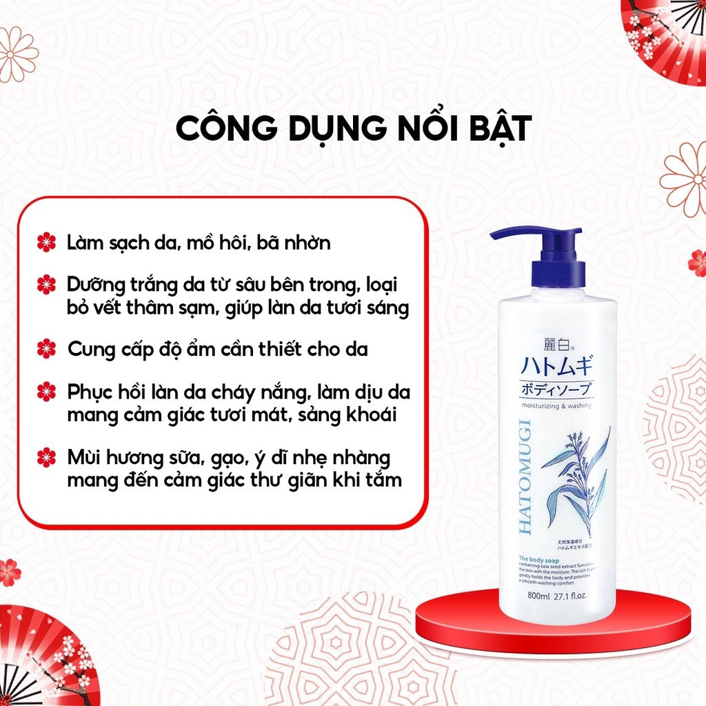 Sữa Tắm Trắng Da Ý Dĩ Hatomugi Nhật Bản 800ml