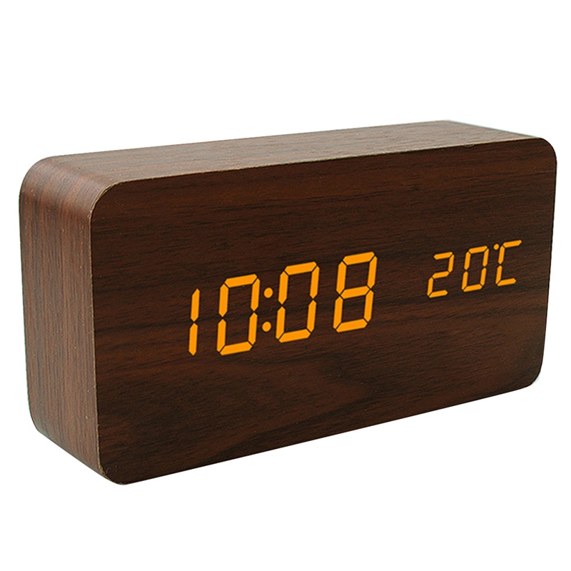 Wooden Digital Alarm Clock, Large Led Display Wood Grain Alarm Clock ...