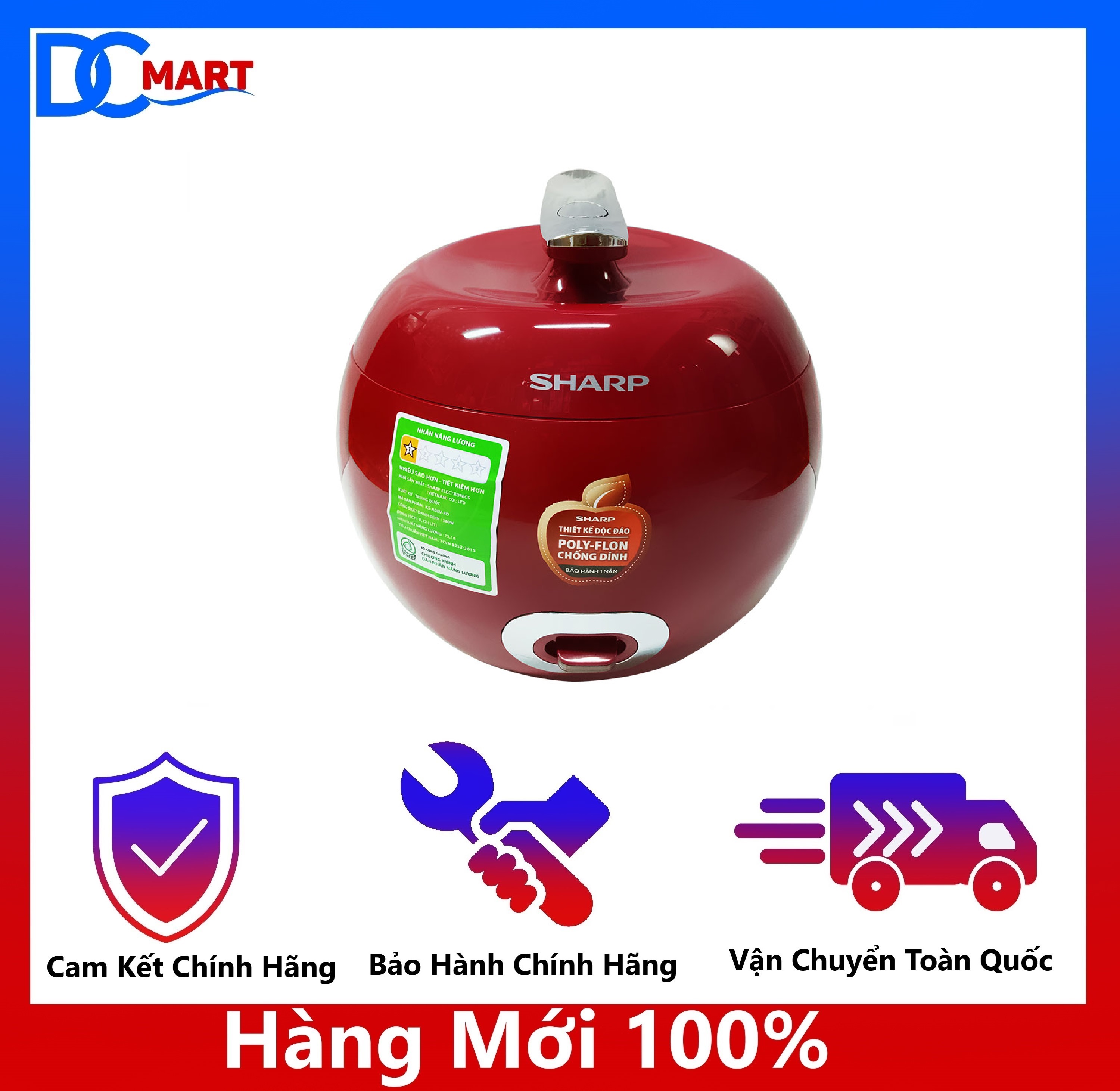 Nồi Cơm Điện Sharp KS-A08V-R (0.72 lít) - Bảo hành chính hãng
