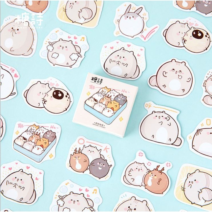 Bộ 46 sticker mèo ú hàn quốc dán trang trí e47