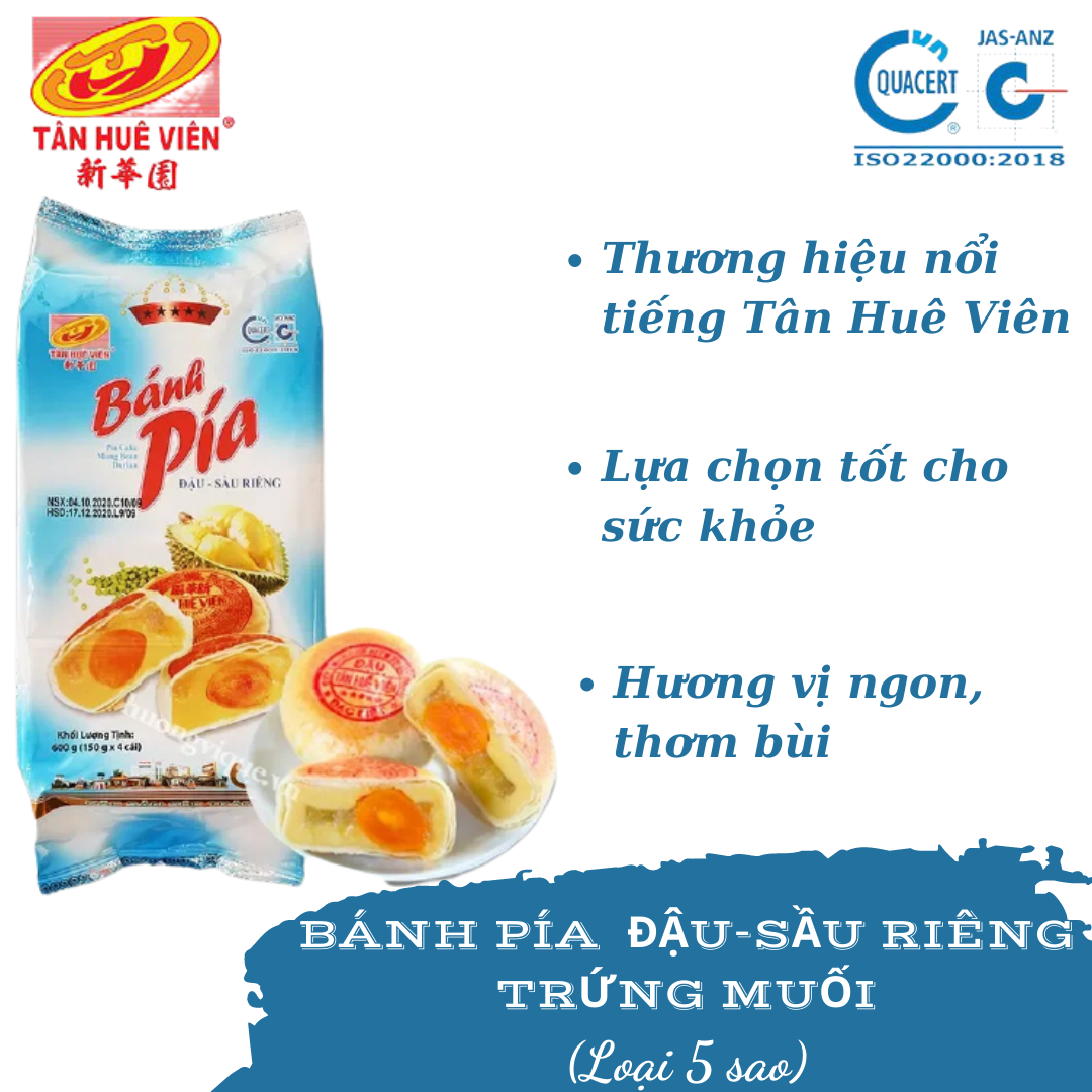 BÁNH PÍA ĐẬU XANH-SẦU RIÊNG LOẠI 5 SAO (600g_4 cái)