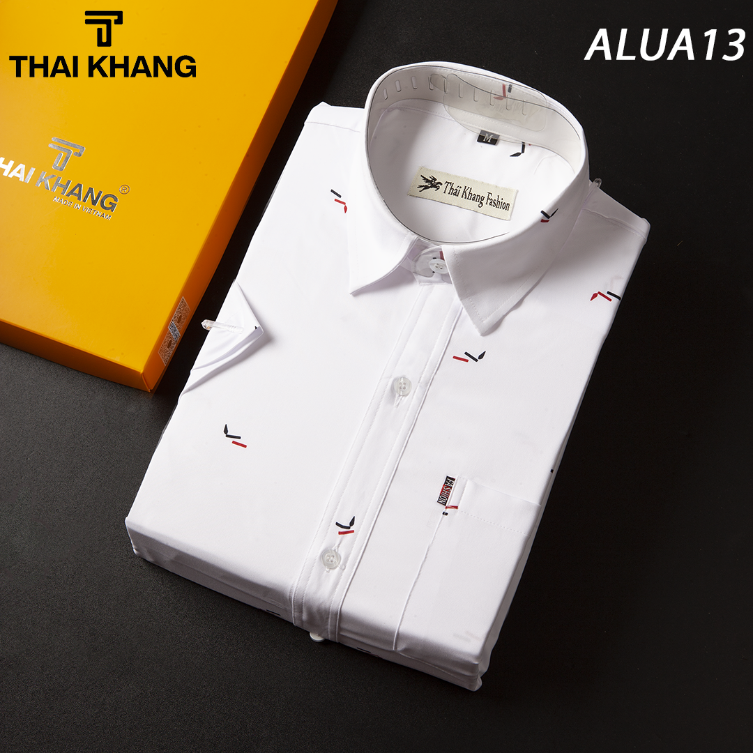 Áo sơ mi nam trung niên họa tiết thái khang vải lụa mềm co dãn alua13