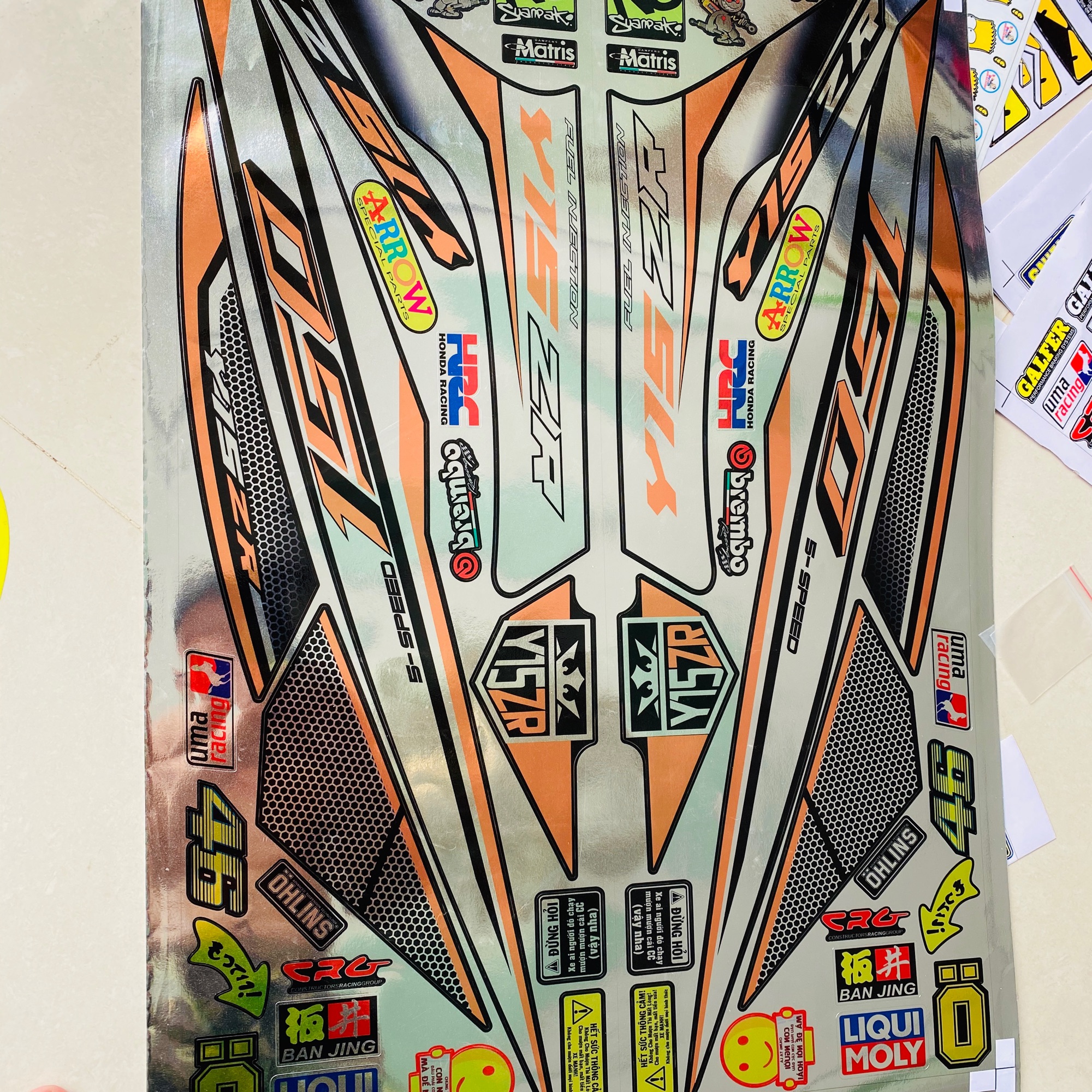 Tem rời exciter 150 Y15 Zr tổ ong cam đen Crom