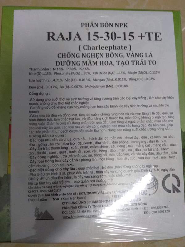Phân bón NPK RAJA 15-30-15+TE  1KG