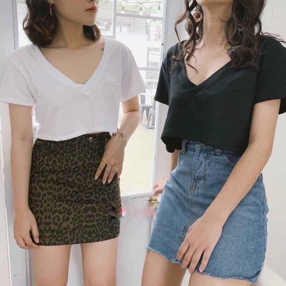 Áo crotop cộc tay FROM RỘNG, CỔ TIM dễ phối đồ