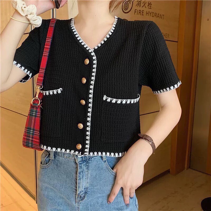 Áo Thun Croptop TAY NGẮN PHỐI VIỀN REN