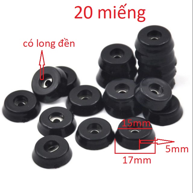 Bộ 20 miếng cao su lót chân bàn ghế màu đen (17x15x 5mm) - Miếng đệm chống trượt