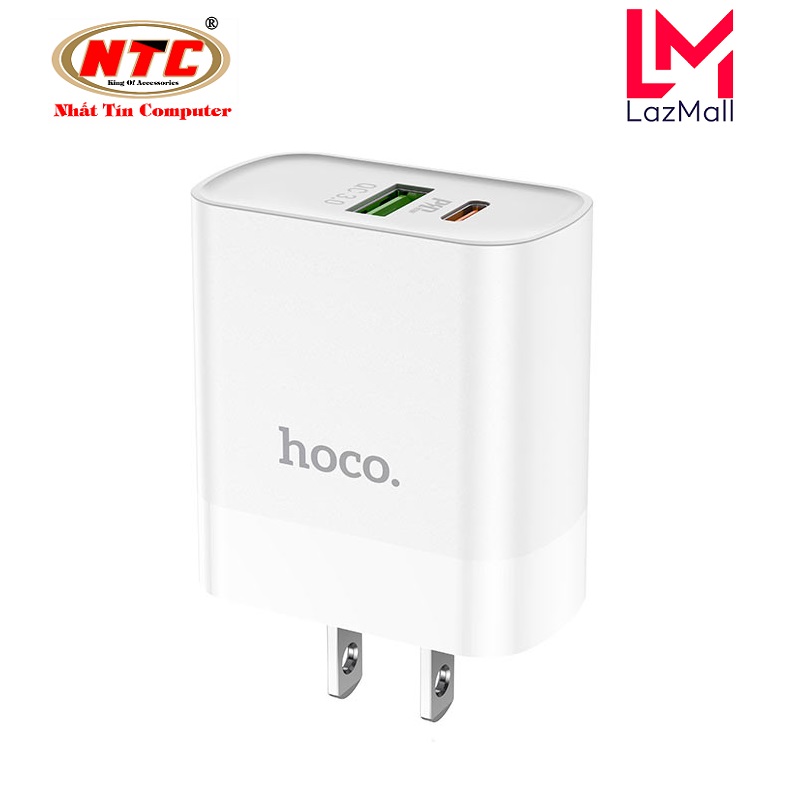 Cốc sạc 2 cổng USB Hoco C80 chân dẹp QC3.0 và Type-C PD18W (Trắng) - Nhat Tin Authorised Store