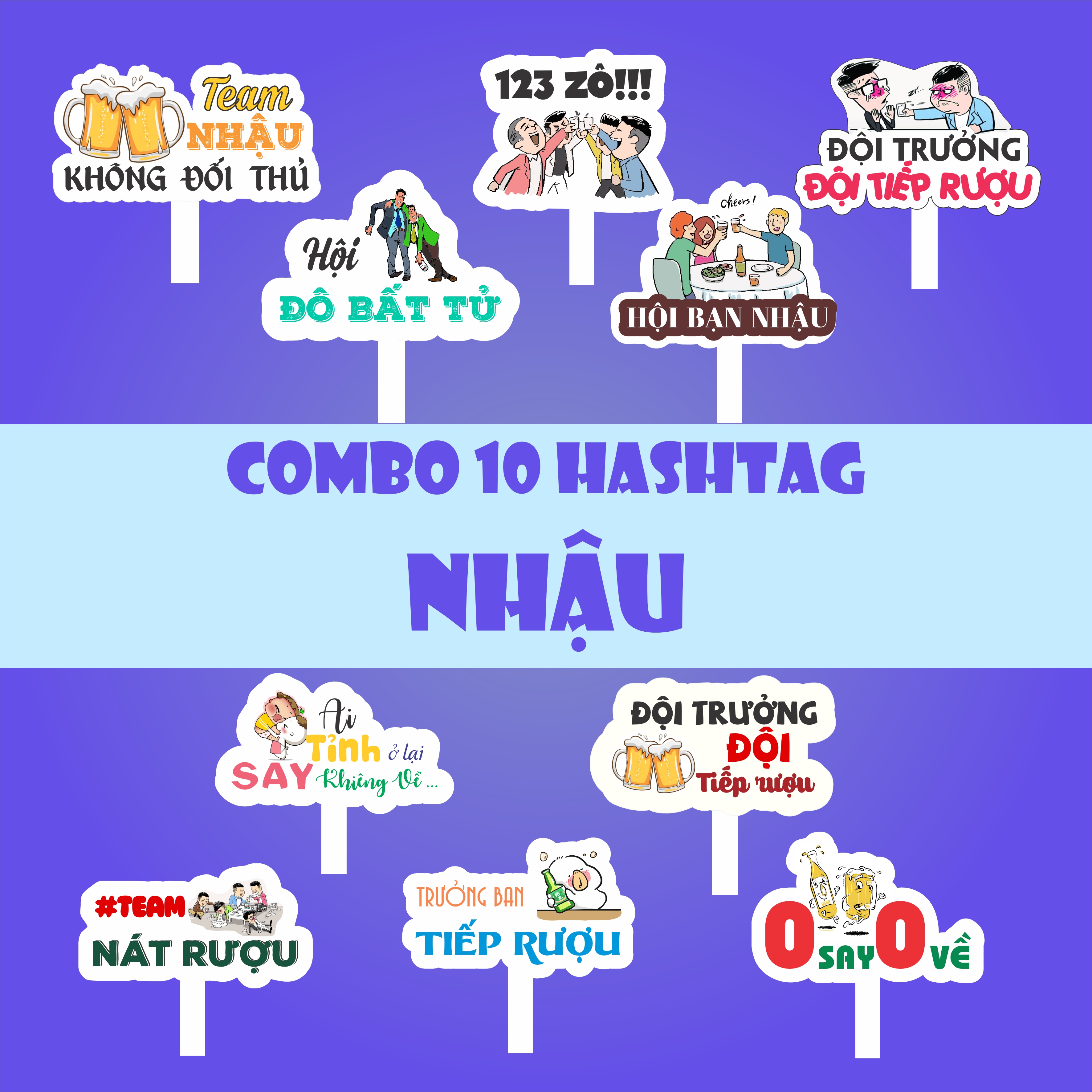 Combo 10 hashtag cầm tay đám cưới. 10 chiếc 1 combo