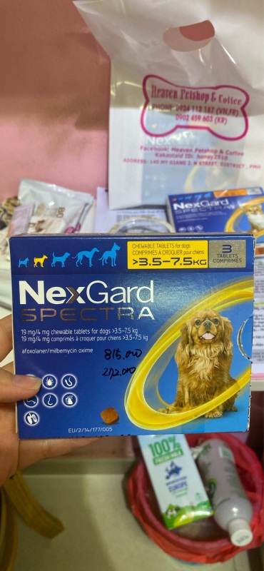 (1 Tablets) Nexgard spectra trị ve rận bọ chét tẩy giun cho chó (3.5-7.5kg )