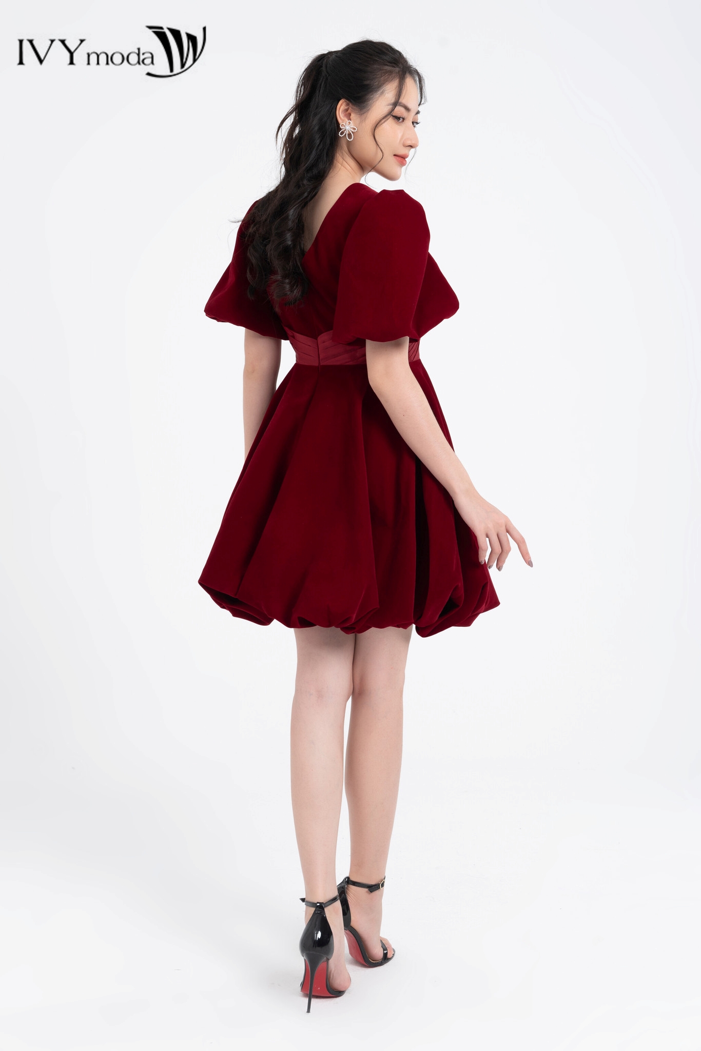 Đầm nhung dáng bí ngô IVY moda MS 45S2738