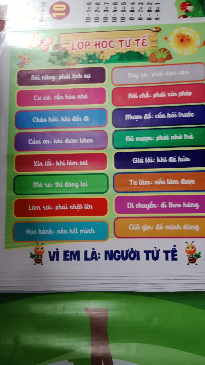 Bạt lụa "Lớp học tử tế". Kích thước A0, Nội quy lớp học.