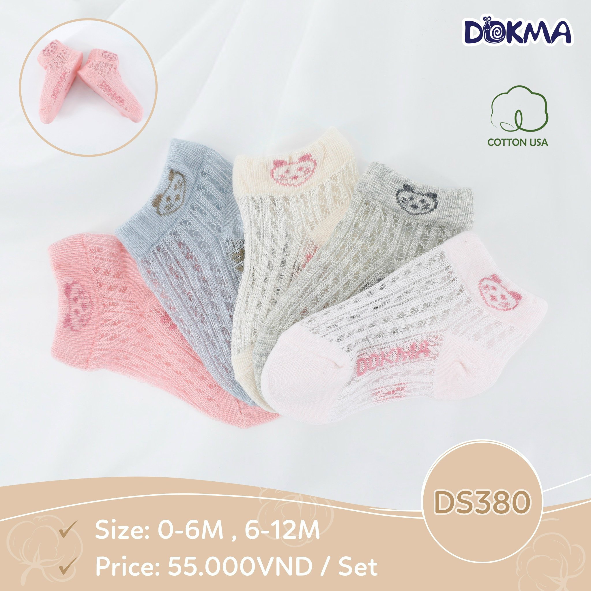 Tất lưới sơ sinh Dokma set 5 đôi dùng 4 mùa (0-12m) (DS580 - DS581)