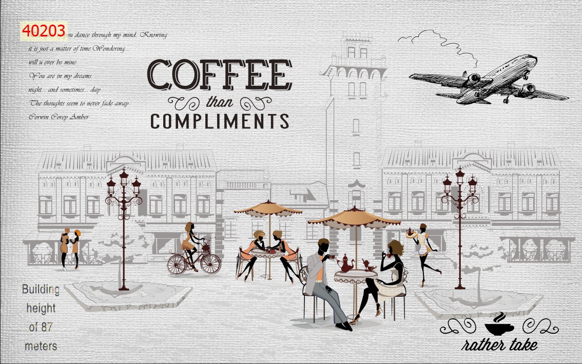 Tranh dán tường 3d trang trí quán cafe trà sữa trà chanh giá rẻ đẹp chất liệu decal pp keo sẵn bóc dán PA