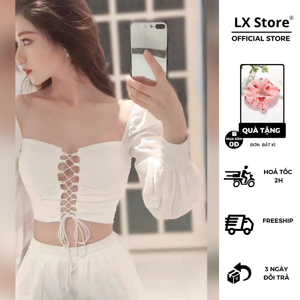 [HCM]Áo Croptop Đan Dây Tay Dài Daisy (TRẮNG+ĐEN)