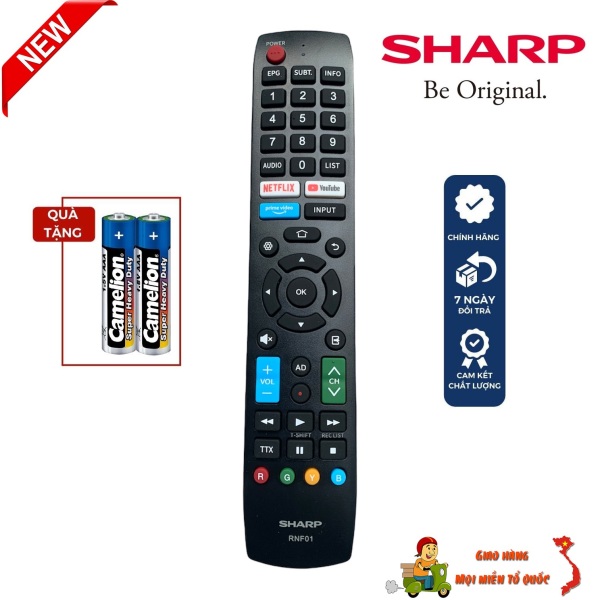 Bảng giá Điều khiển tivi Sharp Smart RNF01 thông minh kết nối mạng hàng chính hãng [ BH đổi mới, tặng kèm pin ] Remote bấm từ xa tivi Sharp
