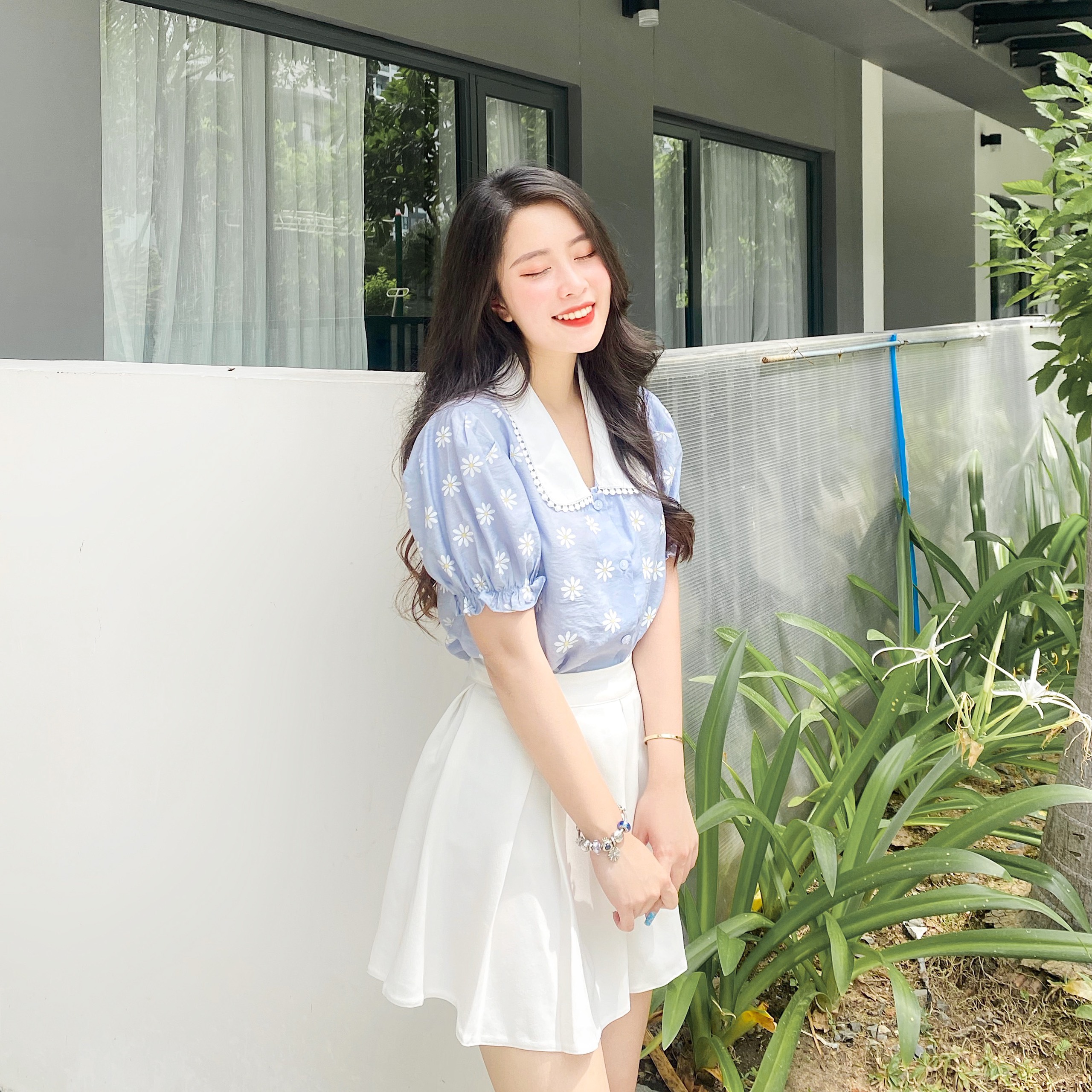 ÁO SƠ MI NỮ CÔNG SỞ CỔ SEN HOA CÚC MS91