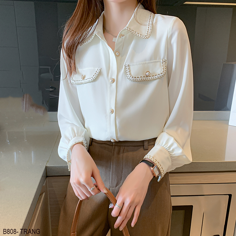 [HCM]B808- Áo sơ mi Viền Ren Cao cấp
