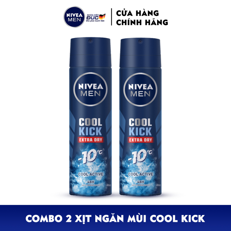 Combo 2 Xịt ngăn mùi NIVEA MEN Cool Kick Mát Lạnh - Thơm năng động (150ml) - 82883 nhập khẩu