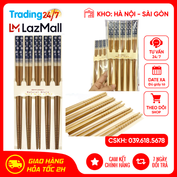 Set 5 đôi đũa hoa xanh TANAKA nội địa Nhật Bản