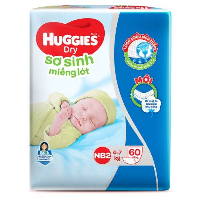 Miếng Lót Sơ Sinh Huggies Newborn 2( 60 miếng) GIÁ SIÊU KM