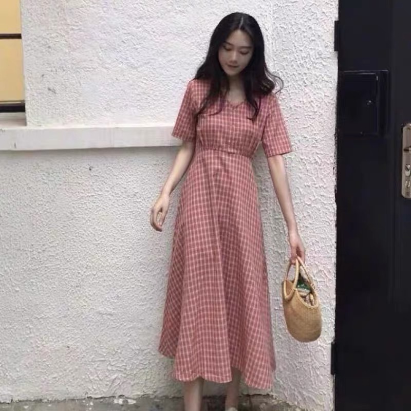 VÁY KẺ CARO DÁNG VINTAGE CÓ DÂY THẮT EO ( ảnh thật ở cuối )