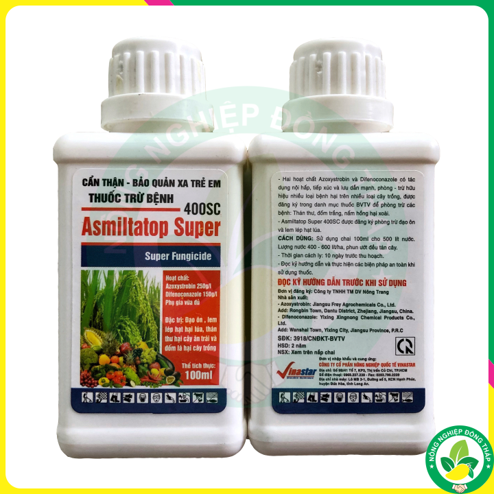 Thuốc Trừ Bệnh Asmiltatop Super 400SC – Đạo Ôn, Lem Lép Hạt Hại Lúa, Thán Thư Hại Cây Ăn Trái, Đốm Lá Hại Cây Trồng (Chai 100ml)
