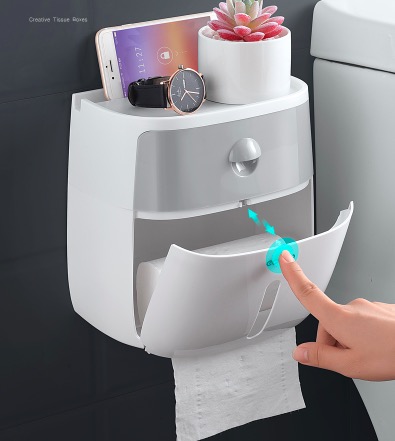 Hộp Đựng Giấy Vệ Sinh ECOCO (Có Ngăn Kéo Kèm Miếng Dán Cường Lực) Thiết Kế Thông Minh Tiện Dụng, Dễ Dàng Di Chuyển