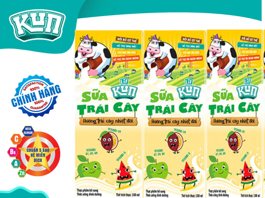 [Thùng 48 Hộp] Sữa Kun Trái Cây Nhiệt Đới 180ml