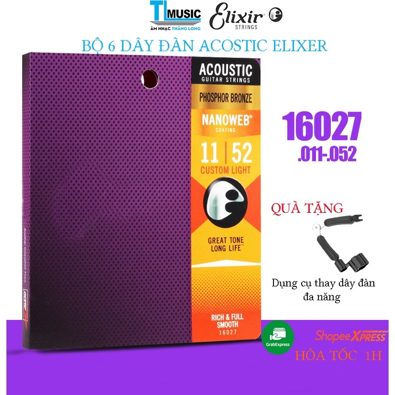 Chính Hãng Elixir 16027 Size 11Bộ 6 Dây Đàn Guitar Acoustic cao cấp Elixir