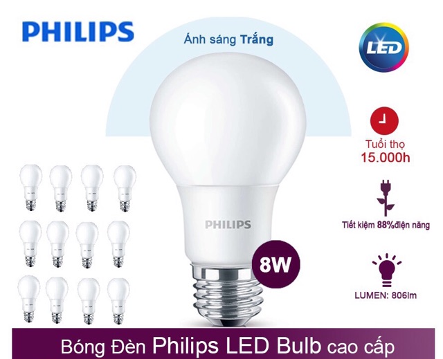 Bóng Led buld 8w E27 philips