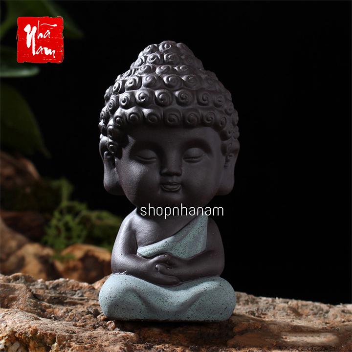 Tượng phật Thích Ca gốm sứ cát tím (tử sa) cao cấp trang trí trang trí xe hơi, tiểu cảnh, bàn trà