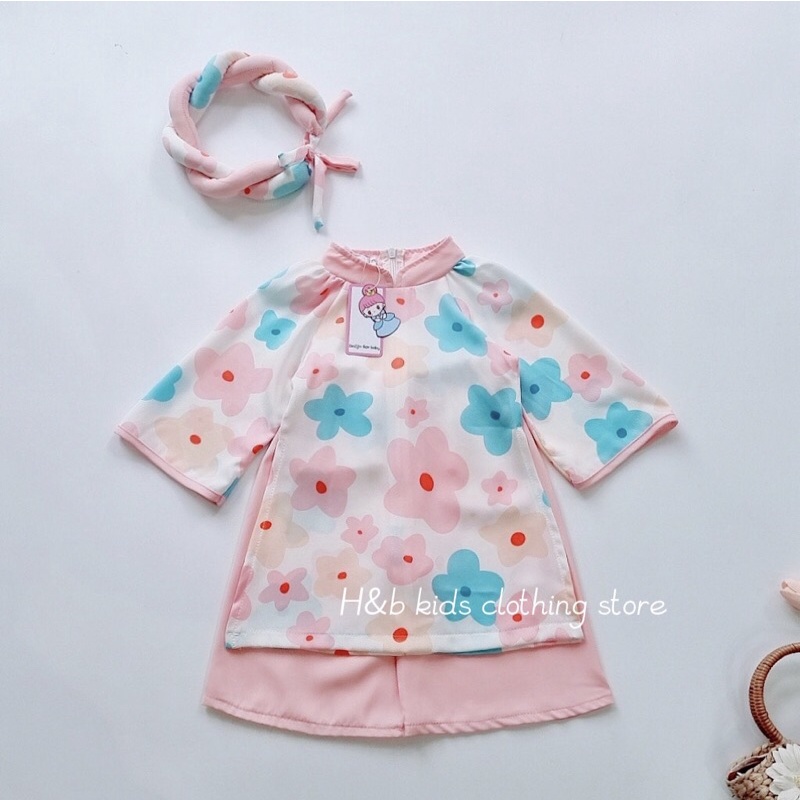 [8-20kg]Áo dài bé gái,Áo dài kèm Mấn Chất Lụa Mango siêu mềm mịn