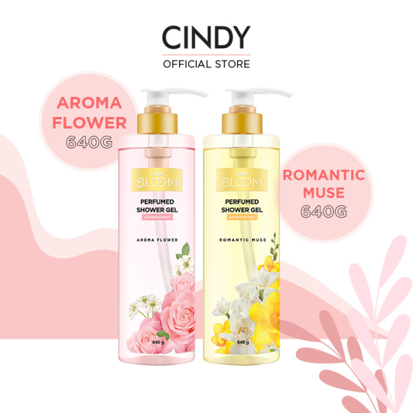 Combo sữa tắm nước hoa Cindy Bloom Aroma Flower mùi hương ngọt ngào nữ tính + Romantic Muse quyến rũ lãng mạn 640g