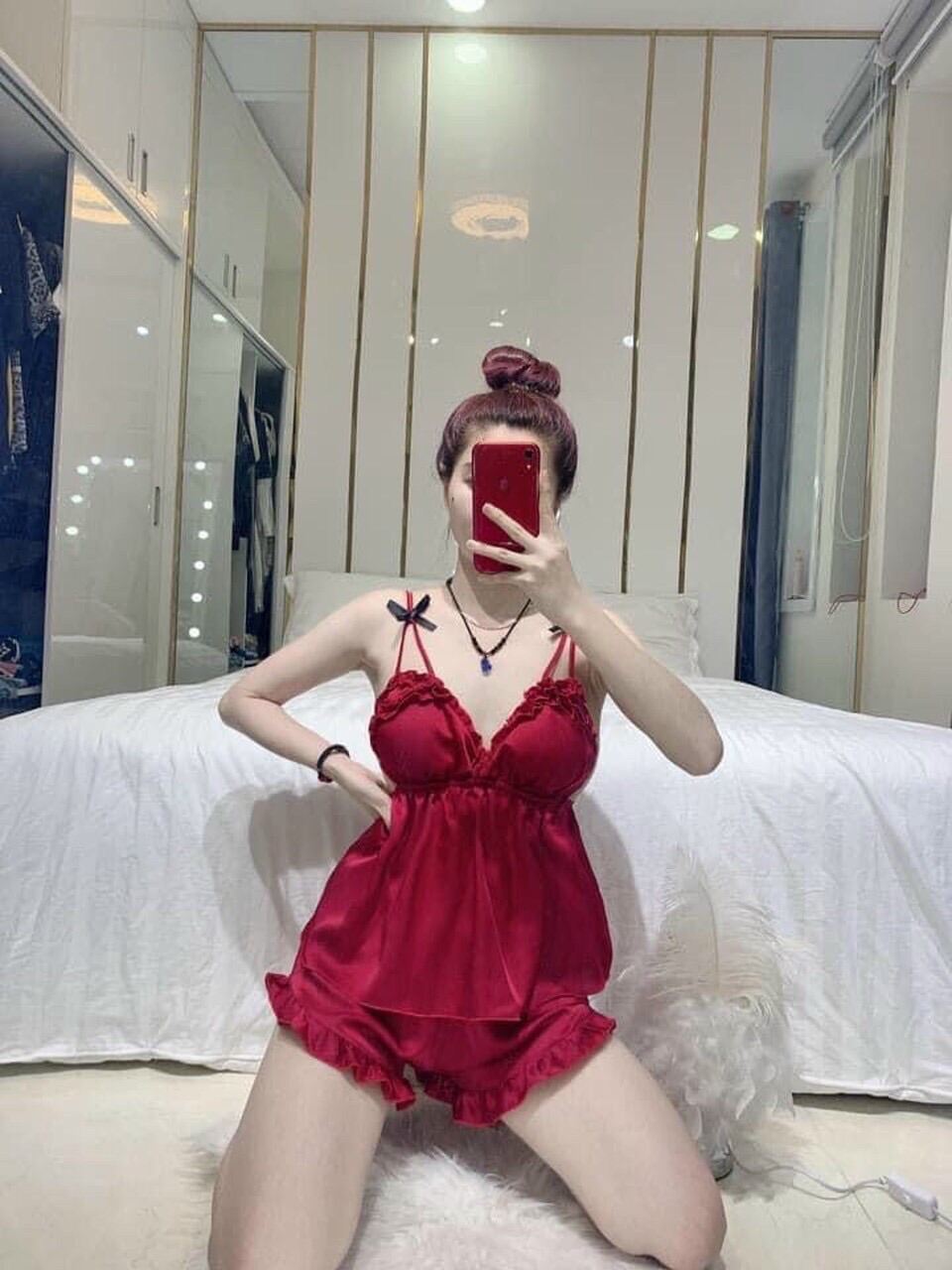 SÉT BỘ 2s lụa nơ sexy. 40-55kg mặc vừa