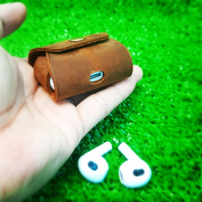 BAO DA AIRPODS 3 TỐI GIÃN DA THẬT HANDMADE