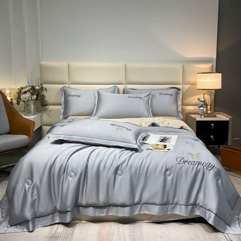 💥 set 4 món ga gối chăn hè phi lụa dreamcity thêu butterfly