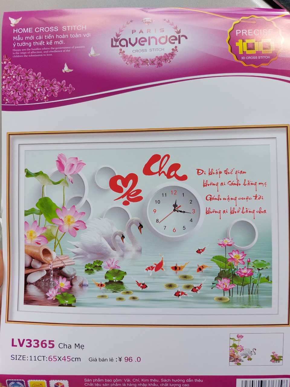 [HCM]Tranh thêu chữ thập cha mẹ thiên nga hoa sen LV3365 - kích thước 65 * 45