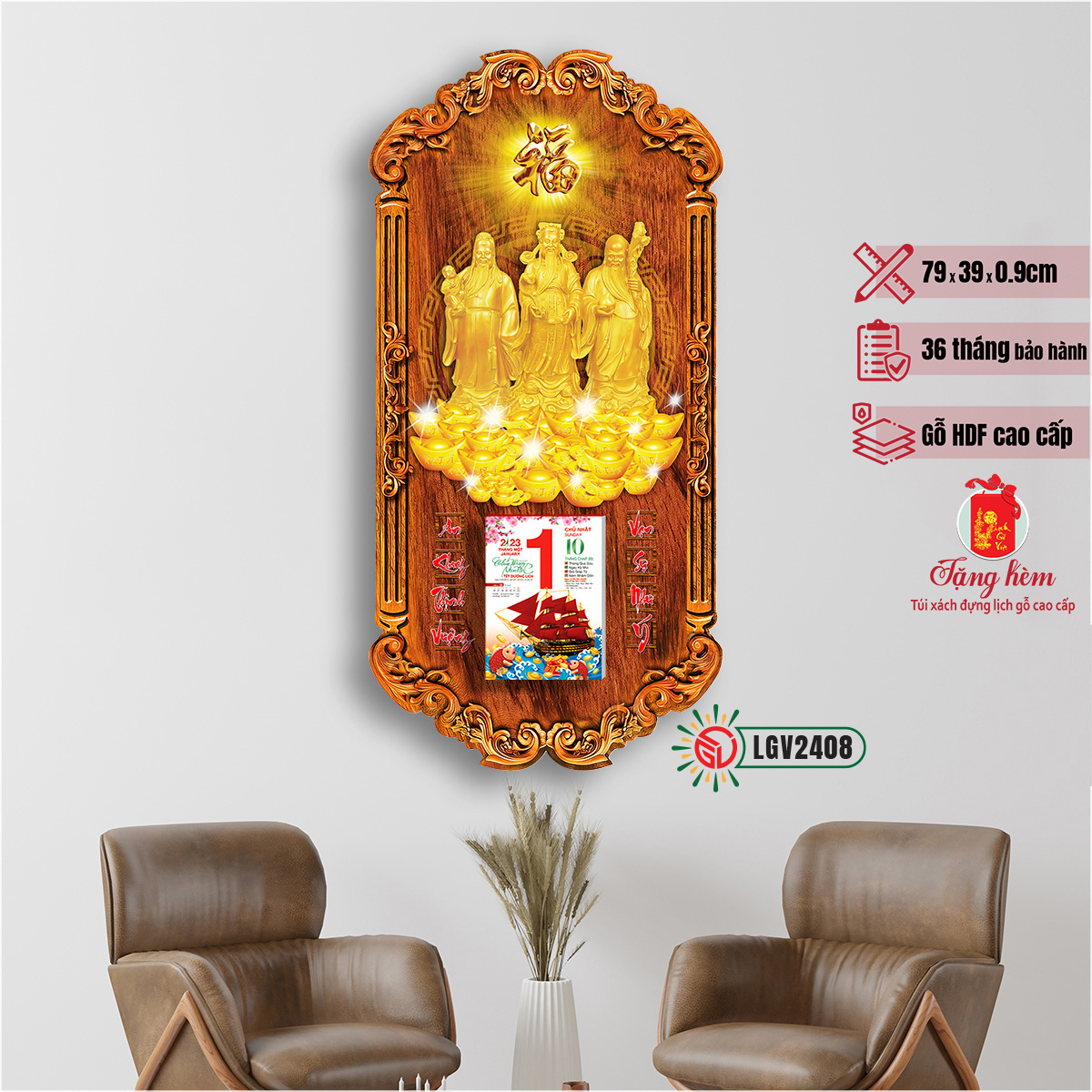 Lịch gỗ phong thủy treo tường phúc lộc thọ imwi gimivina lgv2408