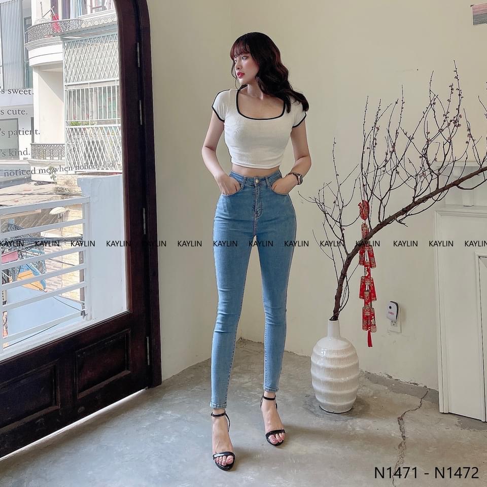 [HCM][X.nhạt] QUẦN JEANS NỮ LƯNG CAO 2021 BÓ SÁT TÔN DÁNG VẢI DENIM CO GIÃN MIX ÁO CROPTOP NỮ - Độ dài: Chạm mắt cá Chất liệu vải: Vải Denim Mẫu/ Chi Tiết: Trơn Form dáng quần: Skinny