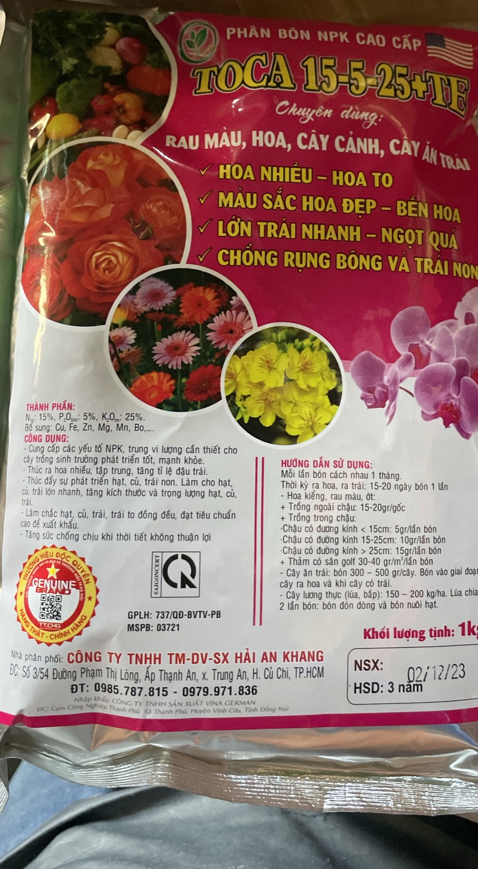 Phân bón hak npk 15-5-25 te gói 1kg