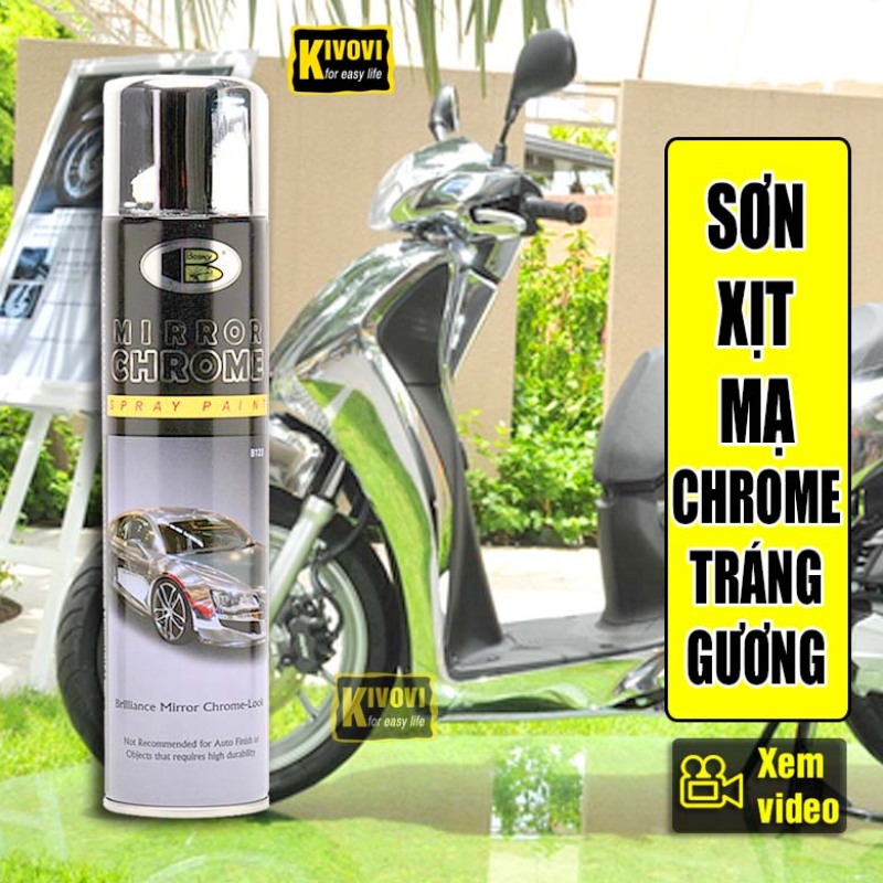 Bình Sơn Xịt Mạ Crom Inox Có Hiệu Ứng Tráng Gương Soi Bosny Mirror Chrome B123 Thái Lan 270ml - Chai Sơn Xịt Mạ Chrome - Sơn Mạ Kẽm Màu Bạc - Kivovi