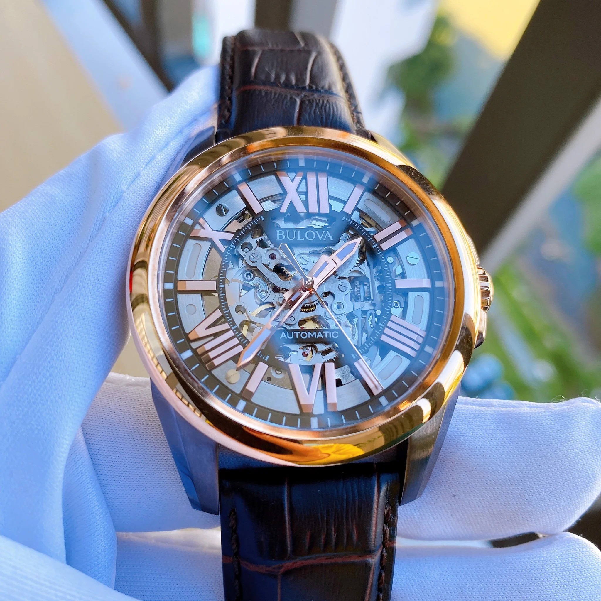 Bulova 98A165 Men's Watch - Unique exposed dial with Swiss movement