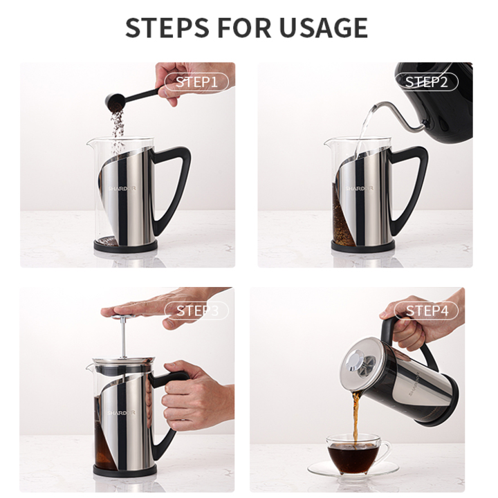 Bình pha cà phê kiểu Pháp French Press Shardor FP515S - Bảo hành 12 tháng
