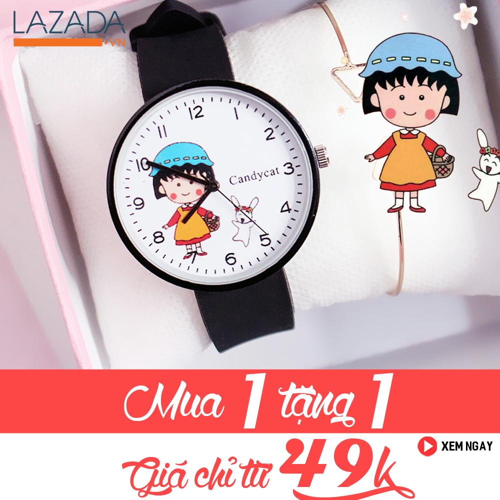 (Mua 1 tặng 1) Đồng hồ hình Cô Bé Hạt Tiêu giúp bé luôn đúng giờ chạy 3 kim hiển thị 12 số dây Silicon có kháng nước nhẹ - 4 màu lựa chọn