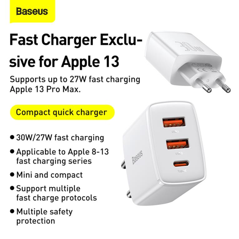 Cốc sạc nhanh siêu nhỏ gọn Baseus Compact Quick Charger 30W