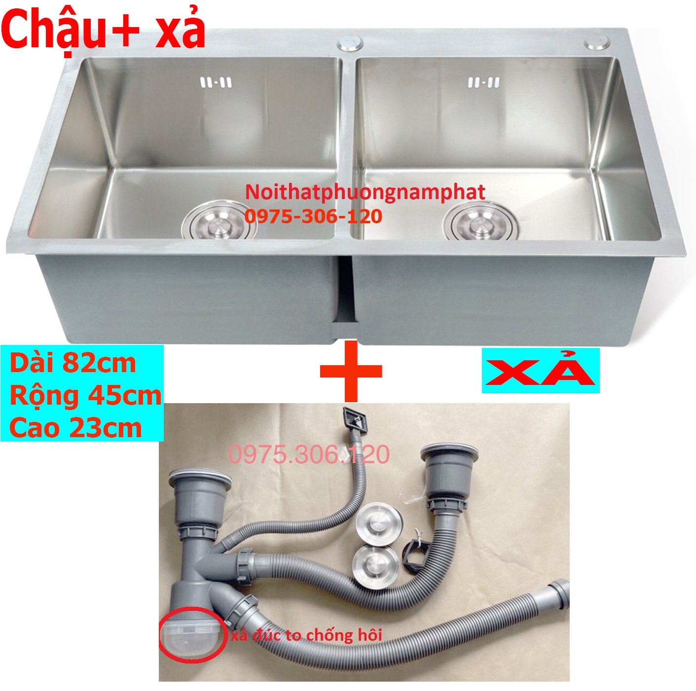 [HCM][CHẬU ĐÚC] Chậu Rửa Chén Bát INOX SUS 304 N5 8245 NA.GRAND và Xả chậu Thoát Nước LOẠI XẢ TO