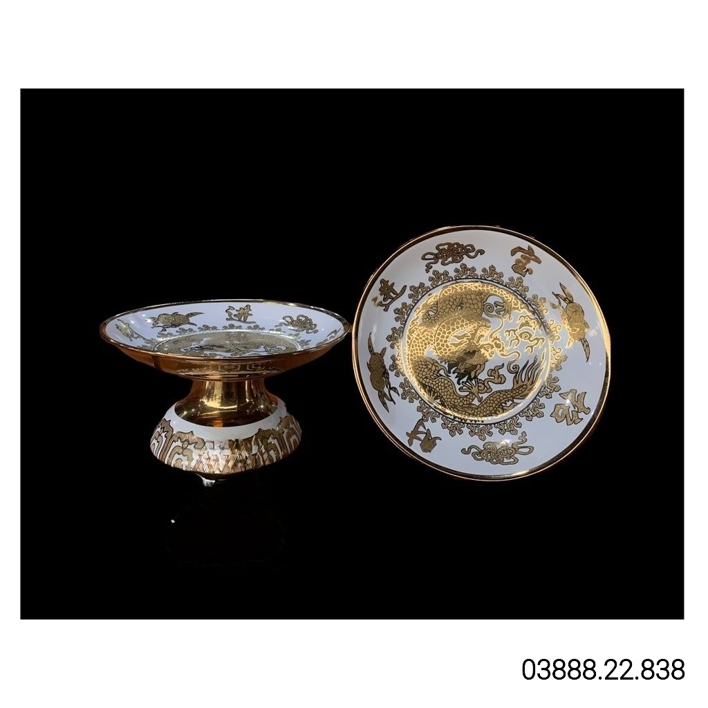 Dĩa Thờ Cúng 3D rồng trắng 8 inch