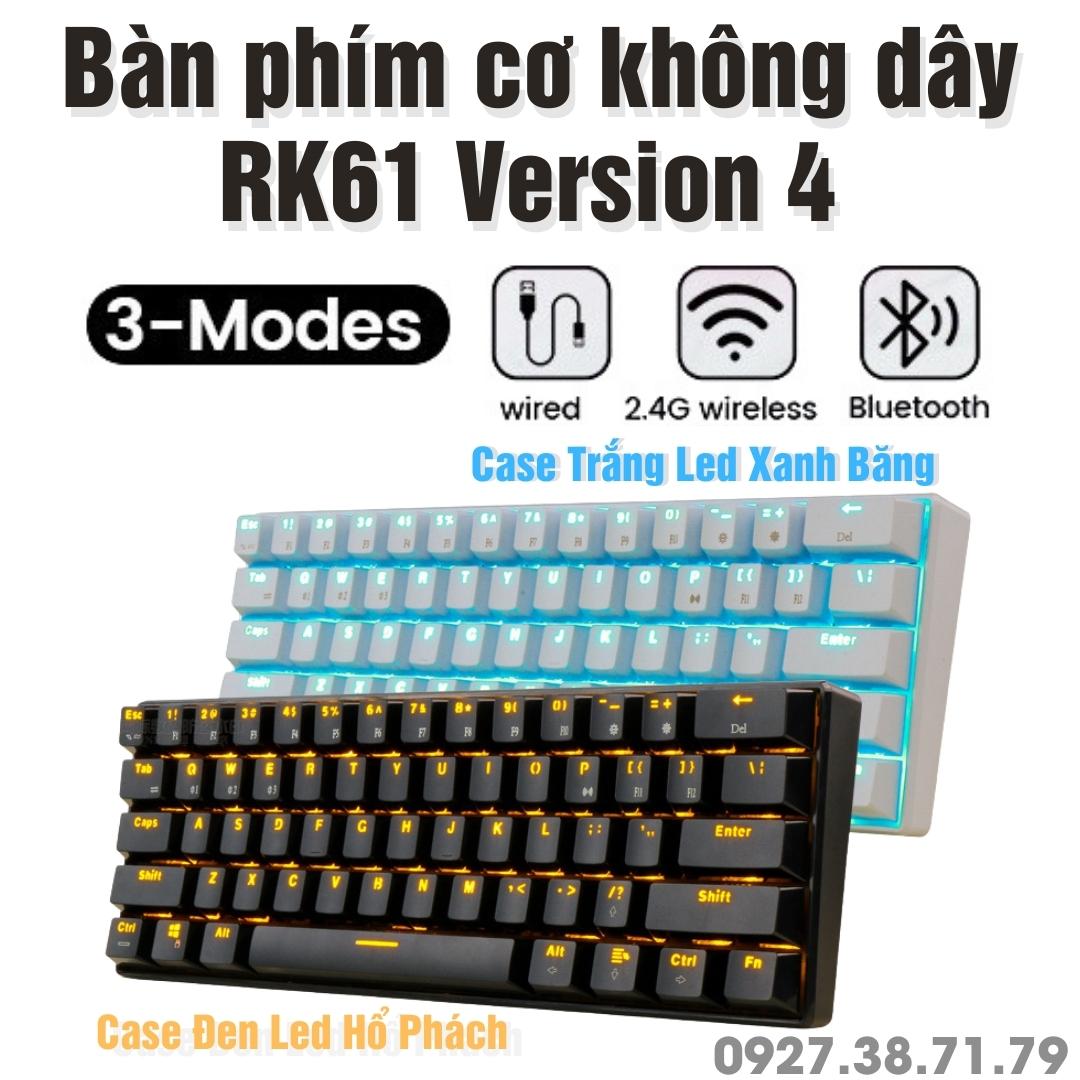HOTSWAP - Bàn Phím Cơ RK61 Version 4.0 Bluetooth 5.1 - Wireless 2.4Ghz - Cáp Type C - Phần mềm chỉnh Led RGB và Custom - Keycaps RK61