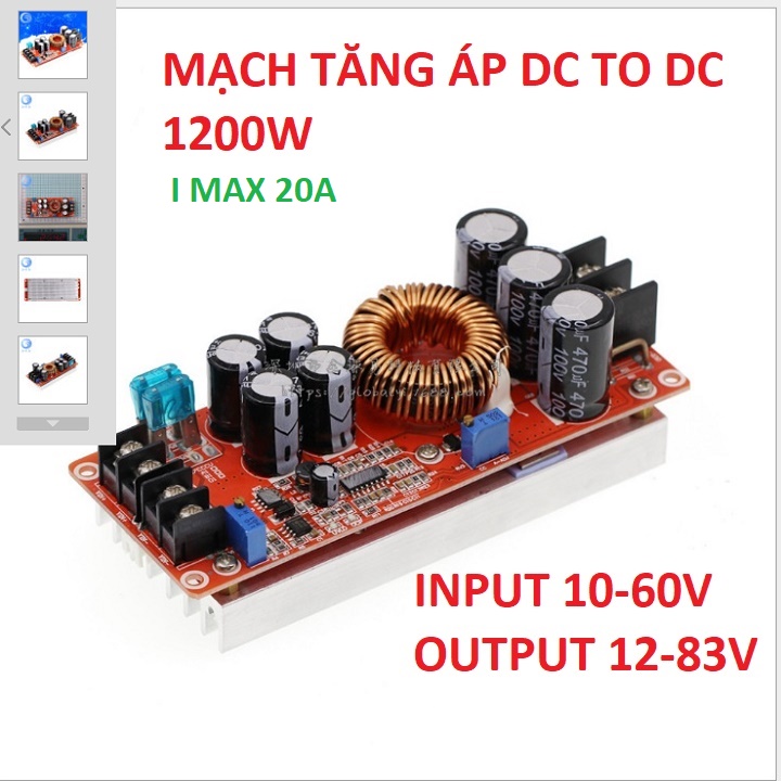 Module TĂNG  Áp 1200W  DC-DC Imax 20A 10-60V LÊN 12V-83V